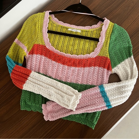 PacSun Women’s Stripe Pointelle Cotton Sweater XS - Picture 4 of 4